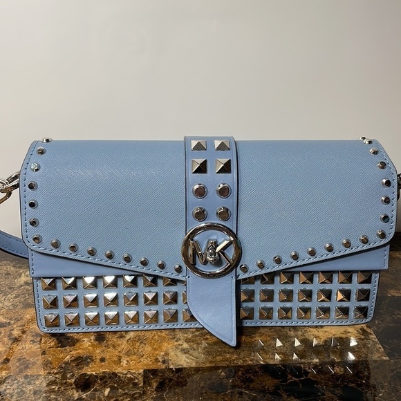 MICHAEL KORS 💙 Greenwich Medium Studded Saffiano Leather Shoulder Bag - Picture 11 of 14